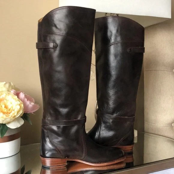 Frye Womens Dorado Buckle Riding Boot Dark Brown Full Grain - Picture 6 of 13